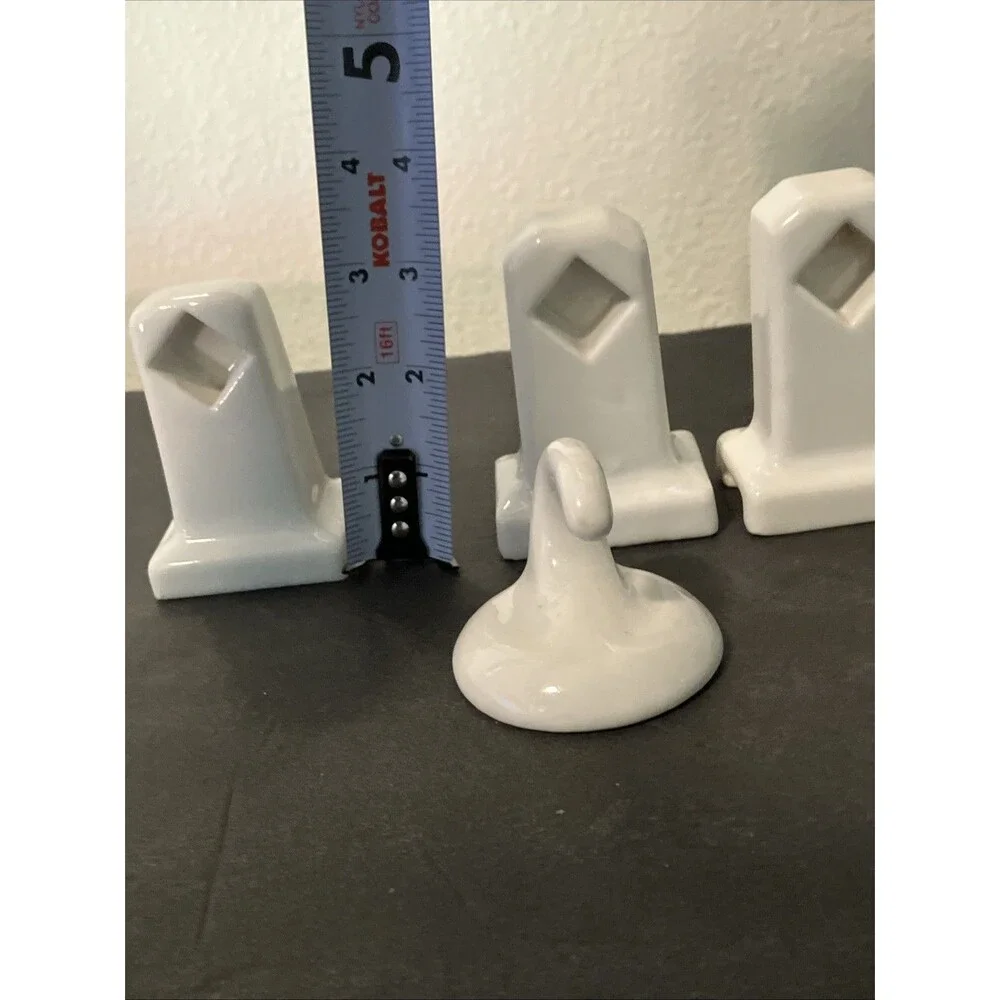 Vintage  White Ceramic Porcelain Bathroom Fixture Lot Towel Bar Posts Robe Hook